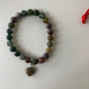 Maibaota Natural Crystals Energy Stone Bracelet Stretch w Heart NIP‎